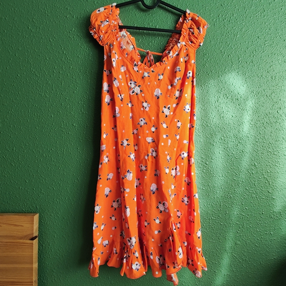 EUC FREE PEOPLE LIKE A LADY PRINTED MINI DRESS IN ORANGE COMBO SIZE SMALL